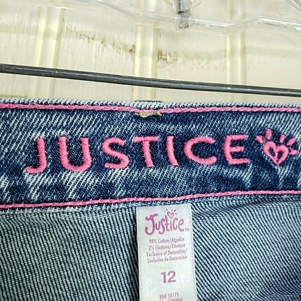 Justice Jeans Girls 12 Blue Pink Ombre Distressed Raw Hem Skinny Ankle Denim